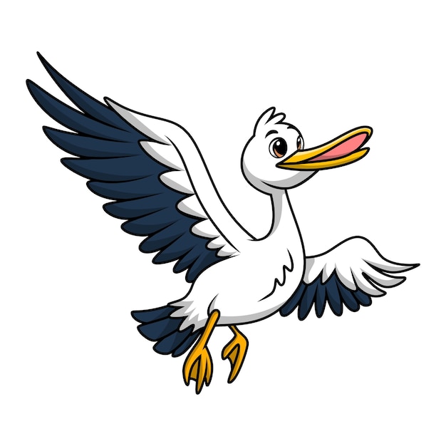 Cute stork cartoon on white background