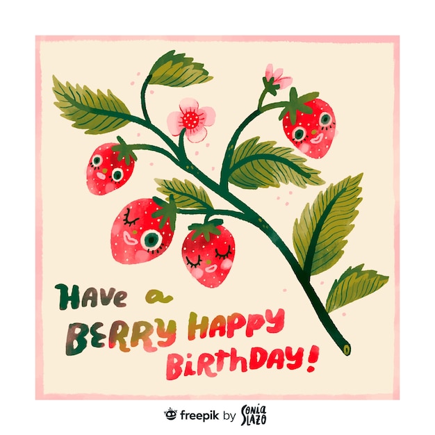 Cute strawberries birthday greeting card