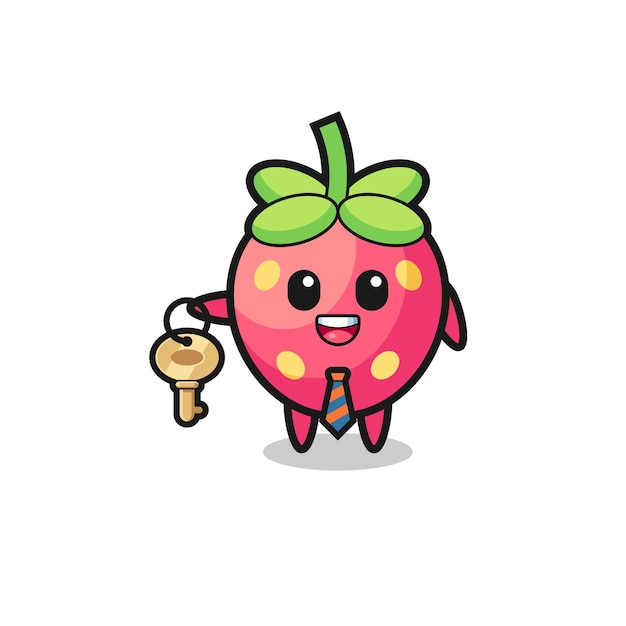 Vector cute strawberry as a real estate agent mascot