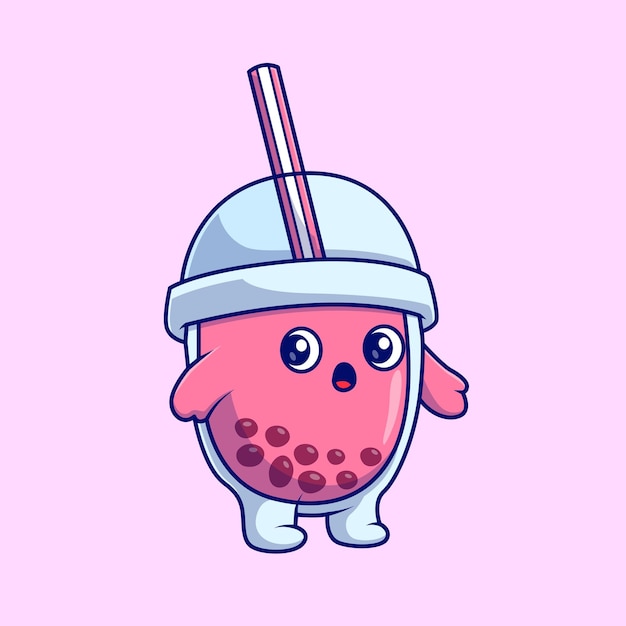 Cute Strawberry Boba Milk Tea Cartoon Vector Icon Illustration. Drink Object Icon Concept Isolated