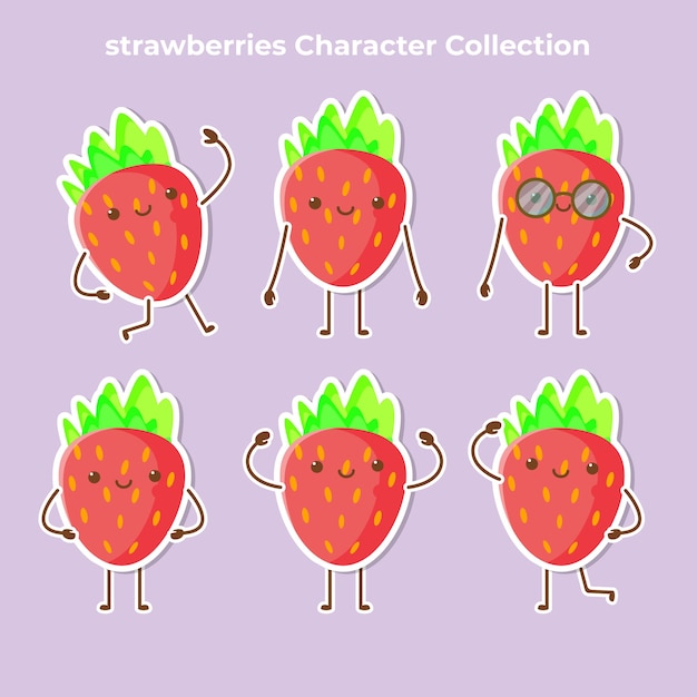 Cute strawberry character collection vector