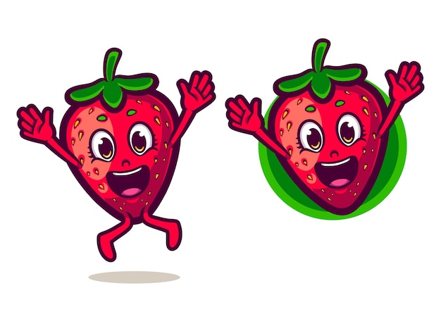 Vettore simpatico logo della mascotte del personaggio della fragola