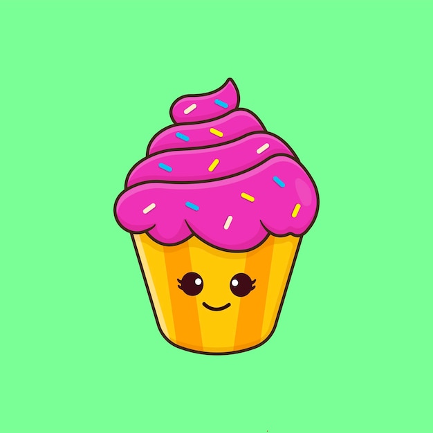 かわいいイチゴのカップケーキのイラスト