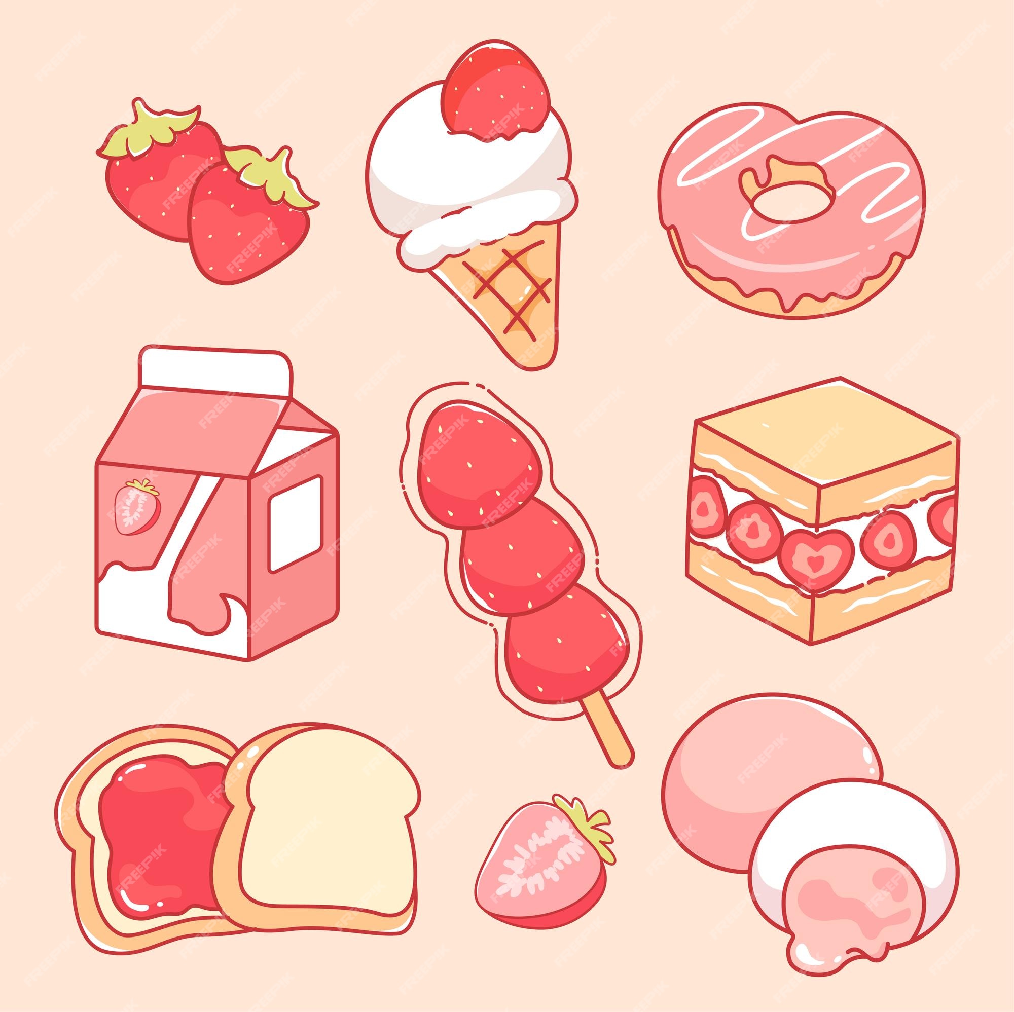 Premium Vector  Cute strawberry dessert kawaii food with cute