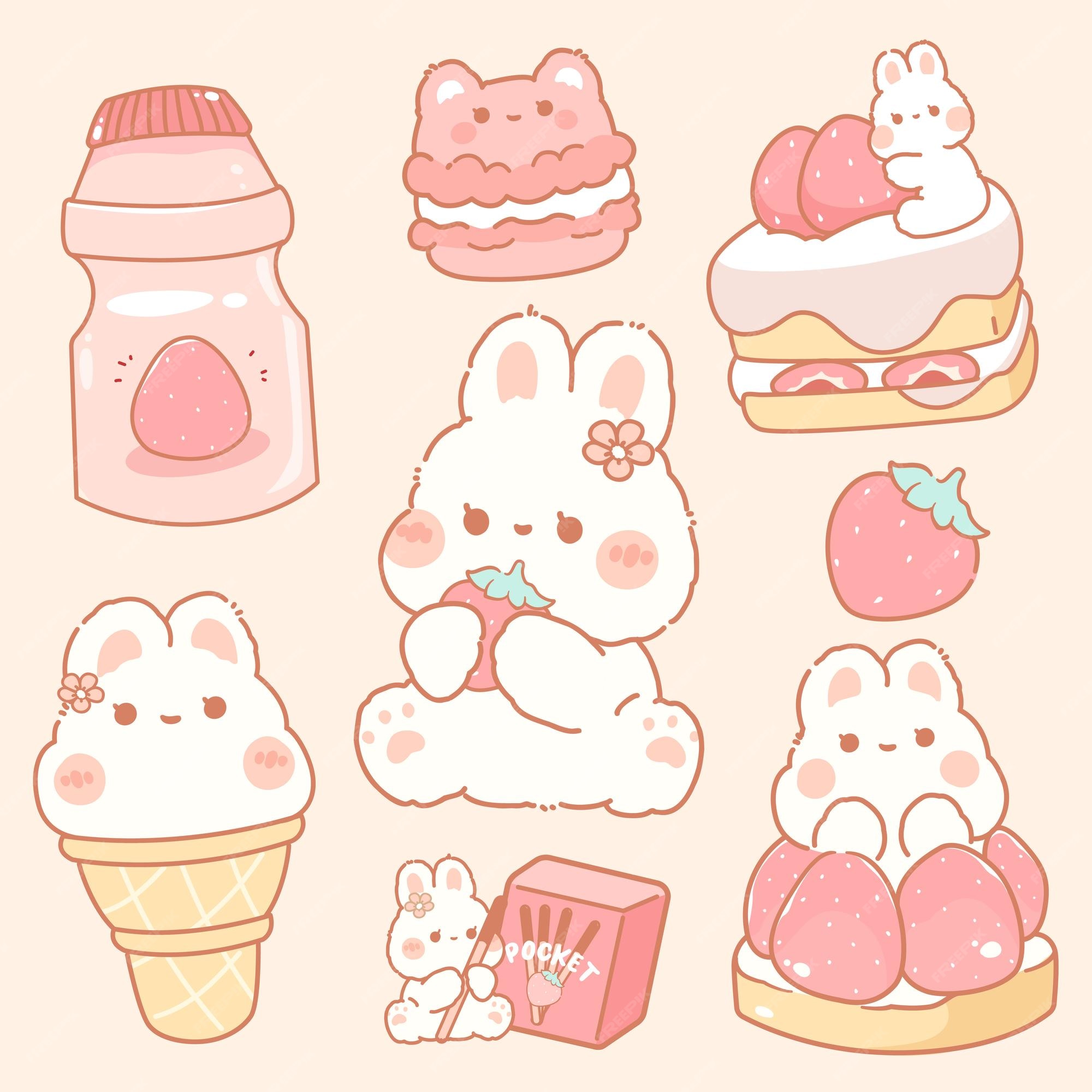 Premium Vector  Cute strawberry dessert kawaii food with cute