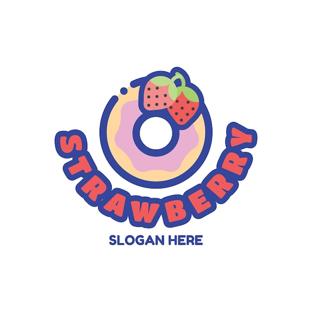Vector cute strawberry doughnut logo design template