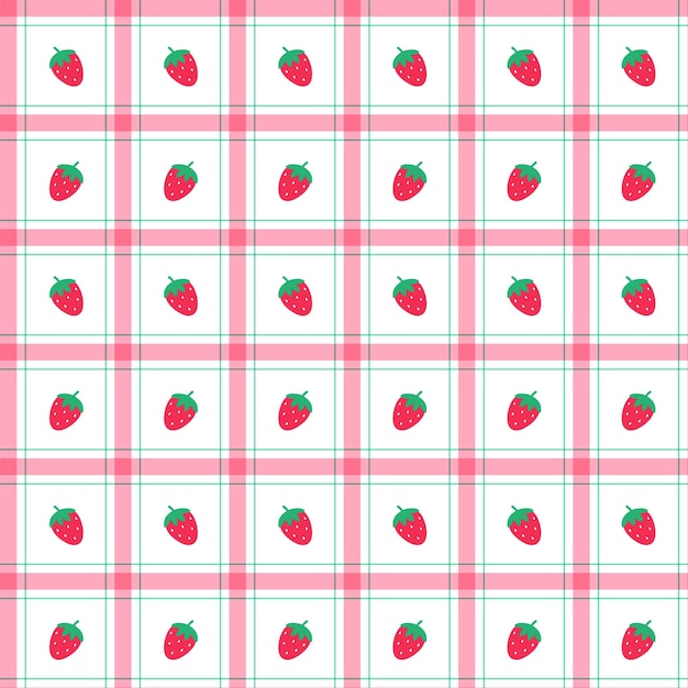 Cute Strawberry Fruit Red Green Stripe Striped Line Checkered Plaid Tartan Scott Gingham Pattern BG