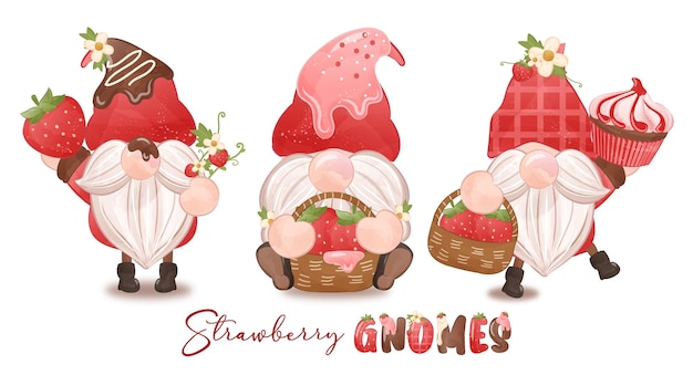 Vector cute strawberry gnome illustration