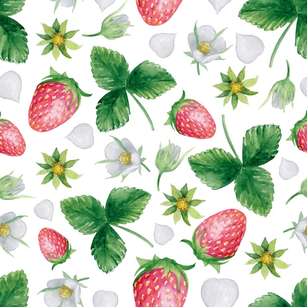 Cute strawberry hand drawn watercolor seamless pattern Summer texture