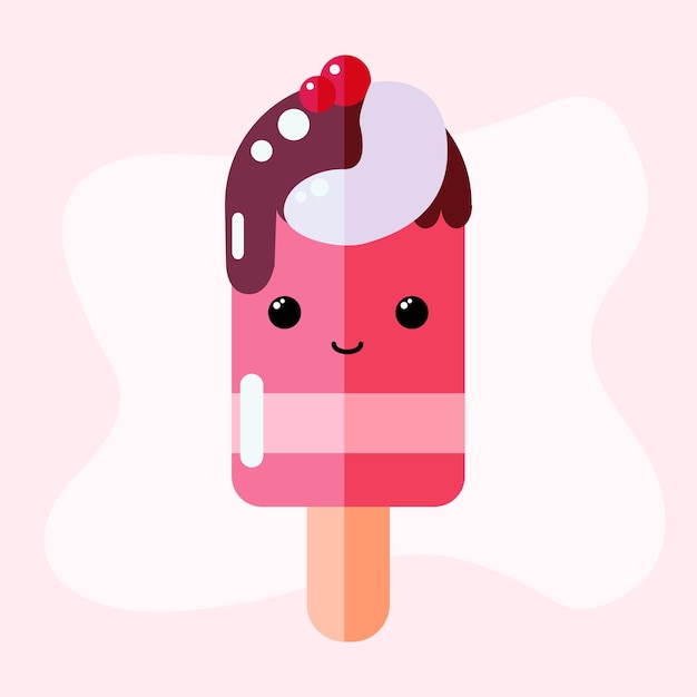 Cute strawberry ice cream character tasty dessert with eyes and smile summer food frozen sweets