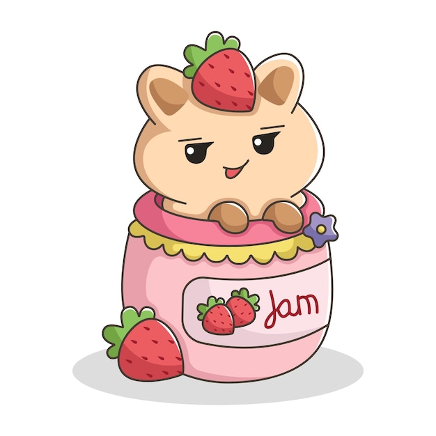 Vettore illustrazione del design del personaggio cute strawberry jam