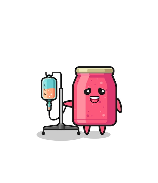 Cute strawberry jam character standing with infusion pole  cute design