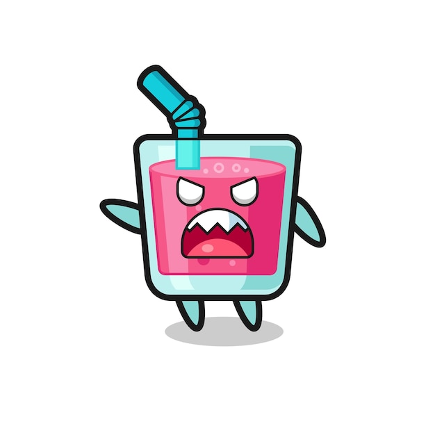 Cute strawberry juice cartoon in a very angry pose , cute style design for t shirt, sticker, logo element