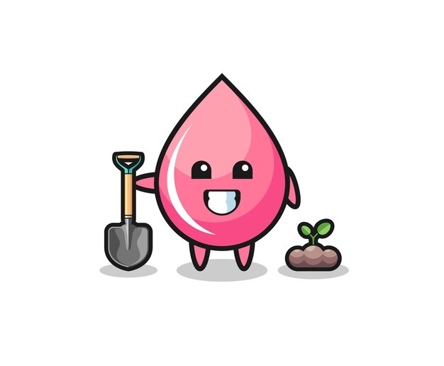 Cute strawberry juice drop cartoon is planting a tree seed