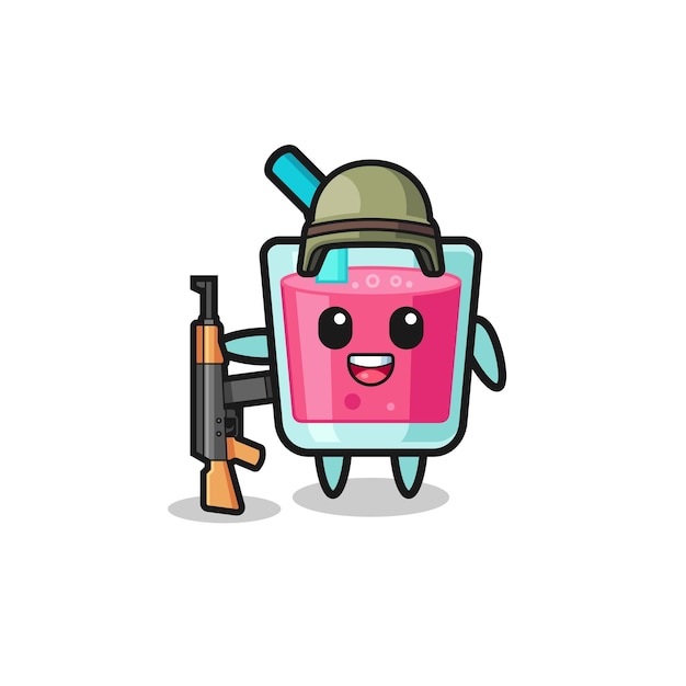 Cute strawberry juice mascot as a soldier  cute design