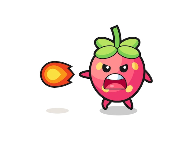 Cute strawberry mascot is shooting fire power cute design