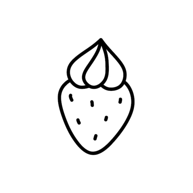 Fragola carina con crema isolata su sfondo bianco disegnato a mano doodle illustrazione