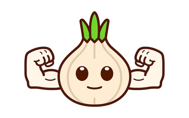 Cute Strong Garlic Character Illustration
