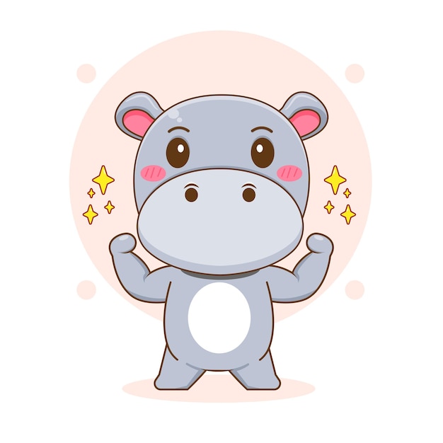 Cute strong hippo cartoon character