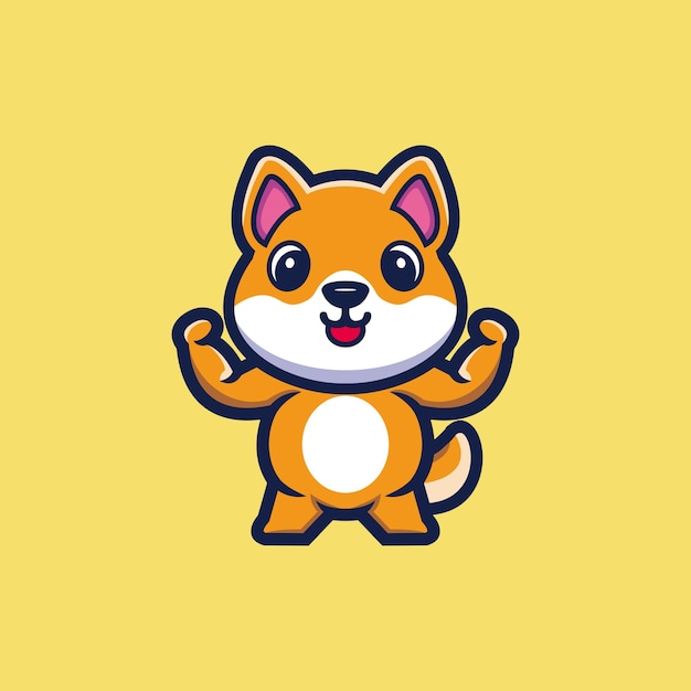 Cute strong shiba inu dog cartoon character premium vector