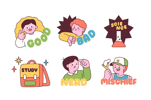 Cute student stickers message emoticons for emotes and lessons