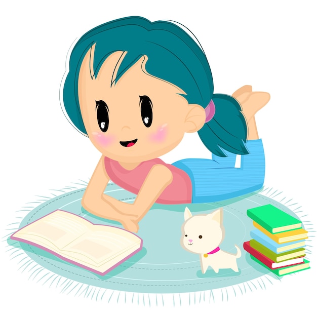 cute student with books and cat