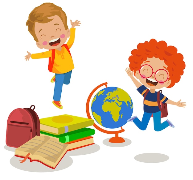 本と世界地図で学校の鐘を保持しているかわいい学生