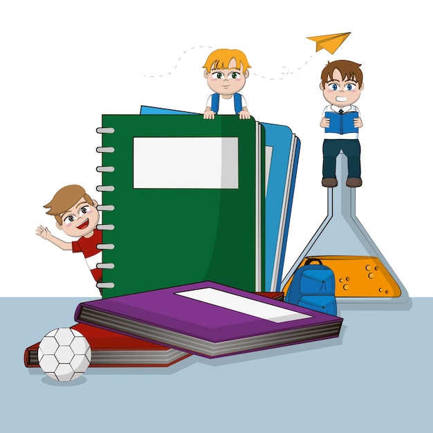 Cute students and school supplies vector illustration graphic design