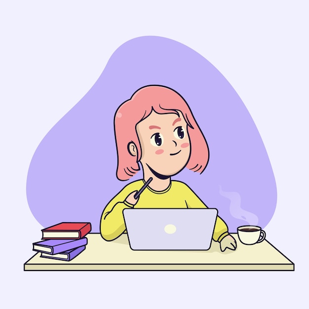 Cute studying girl illustration design