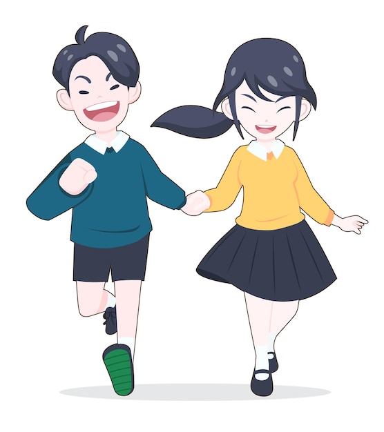 かわいいスタイルの男の子と女の子のカップルのイラスト