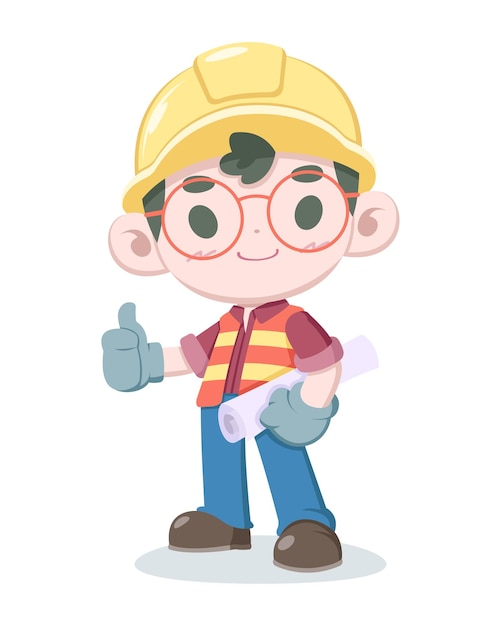 Cute style construction worker cartoon illustration