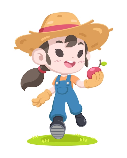 Cute style farmer girl cartoon illustration