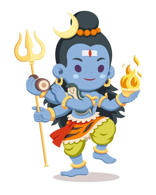 Vector cute style shiva cartoon illustration