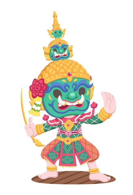 Cute style traditional thai khon yak tossakan cartoon illustration