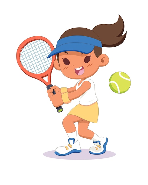 Vector cute style woman tennis player cartoon illustration