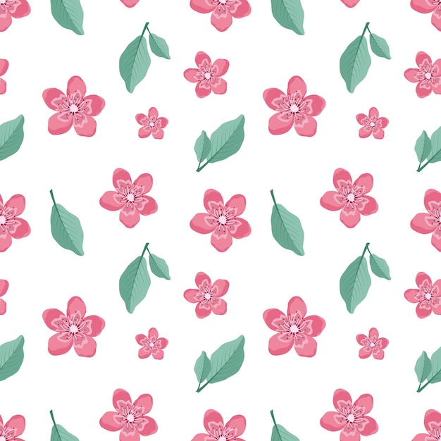 Cute stylish seamless pattern with sakura flowers and twigs