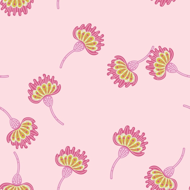 Cute stylized flower seamless pattern Decorative naive botanical background For fabric design textile print wrapping paper cover Vector illustration