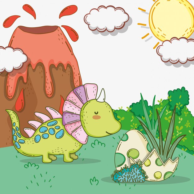 디노 계란과 화산과 귀여운 Styracosaurus