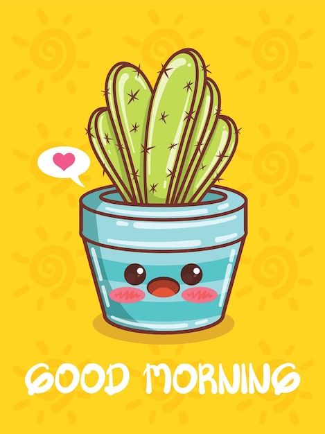 Cute succulent plant pot cartoon characters and illustrations. good morning concept.