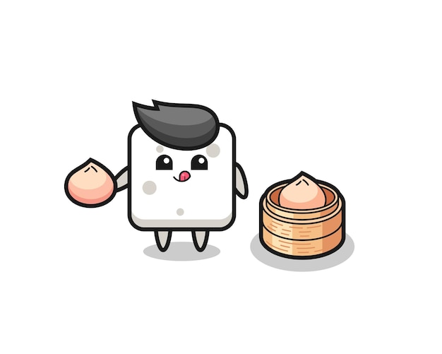 Cute sugar cube character eating steamed buns