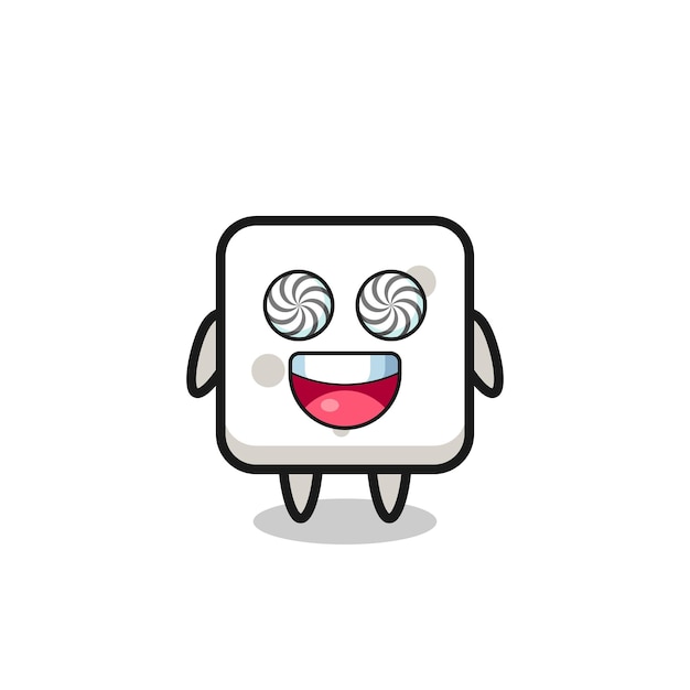 Cute sugar cube character with hypnotized eyes