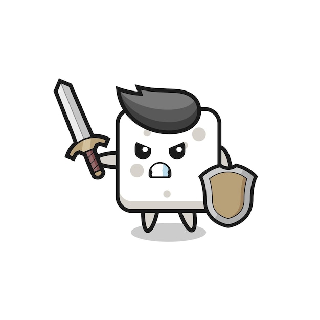 Cute sugar cube soldier fighting with sword and shield , cute style design for t shirt, sticker, logo element