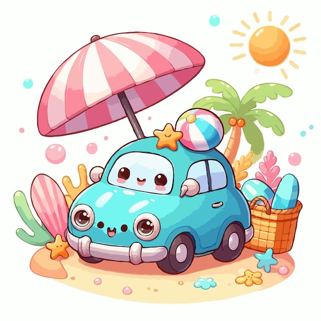 cute summer car vector on white background