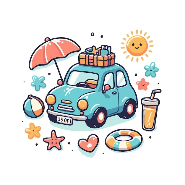 Vector cute summer car vector on white background