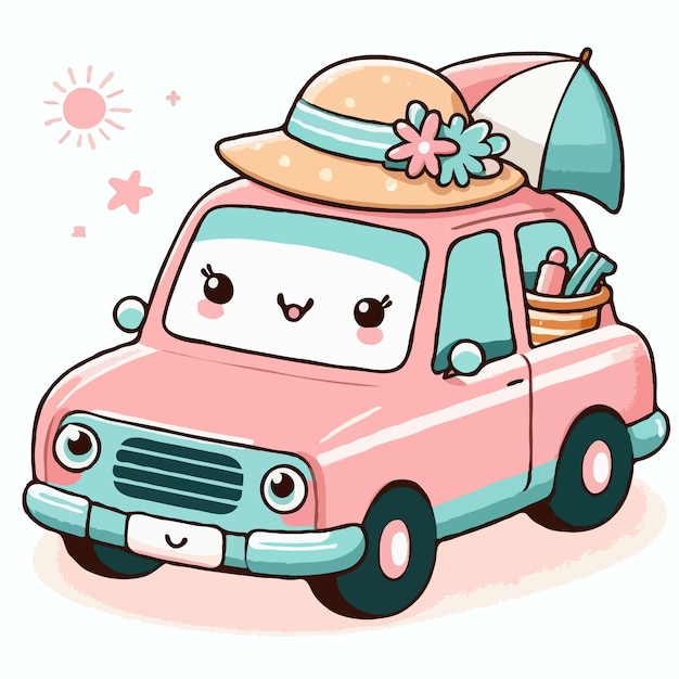 Vector cute summer car vector on white background