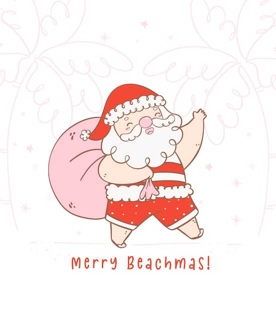 귀여운 여름 크리스마스 산타클로스 선물 자루 Kawaii Summer Christmas Holiday Cartoon Doodle