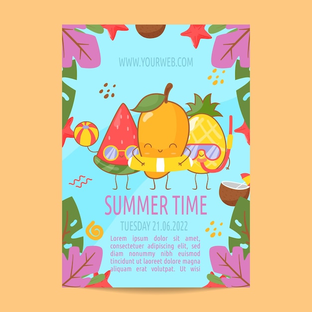 귀여운 여름 과일 포스터 템플릿