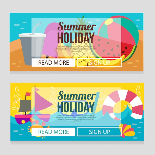 Cute summer holiday banner template with fruit tropical theme vector illustration