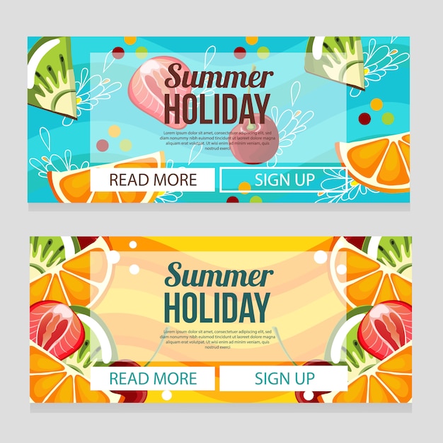 Cute summer holiday banner with fruit theme  illustration