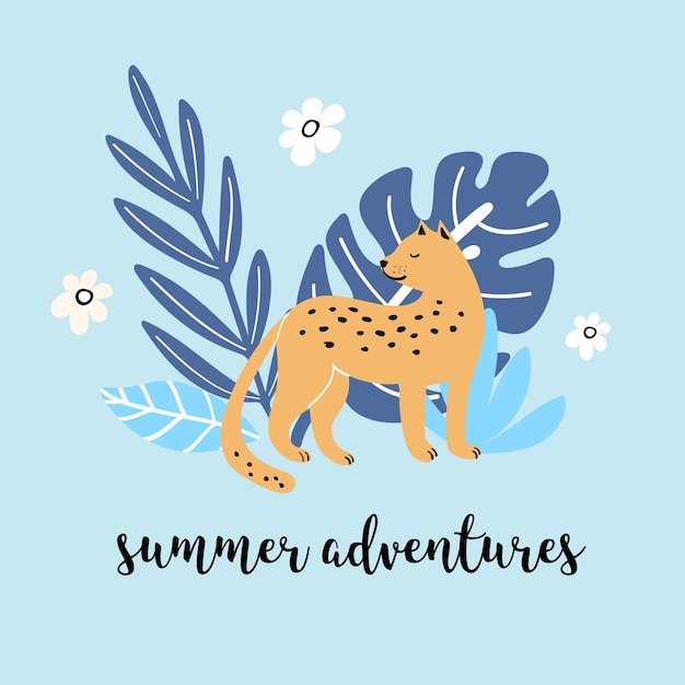 Vector cute summer leaves and leopard